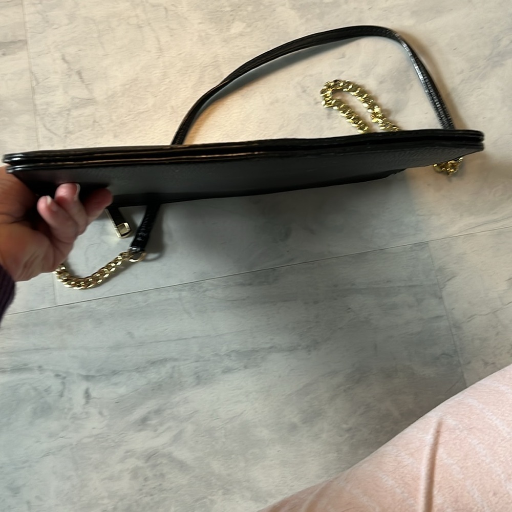 Ann Taylor Mini iPad bag   Wrap gift in this !  genuine leather  black/gold NWT - Picture 8 of 15